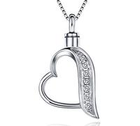 Quiges Memorial Urna de Cremación Colgante de Acero Inoxidable Corazón Abierto con Circonita con Collar de Eslabones de Cadena Ajustable 46 a 52 cm