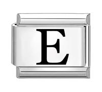 Quiges - Módulo de 9 mm grabado con láser de estilo italiano, de acero inoxidable, letra E para pulseras italianas, Acero inoxidable, No es una piedra preciosa