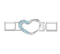 Quiges Módulo de dije de 9 mm de acero inoxidable, diseño de corazón de circonita azul claro, para pulseras italianas