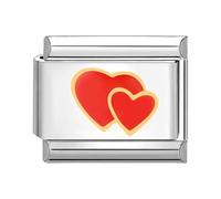 Quiges - Módulo de dije de estilo italiano de 9 mm, acero inoxidable, corazón rojo para pulseras italianas, Piedras preci