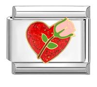 Quiges - Módulo de dije de estilo italiano de 9 mm de acero inoxidable con corazón rojo y rosa para pulseras italianas, ,9, Acero inoxidable, No es una piedra preciosa