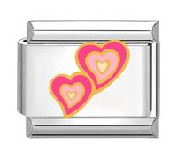 Quiges - Módulo de encanto de 9 mm estilo italiano con Corazones de acero inoxidable para pulseras italianas Acero inoxidable