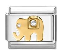 Quiges - Módulo de encanto de 9 mm estilo italiano con Elefante de acero inoxidable para pulseras italianas Acero inoxidable