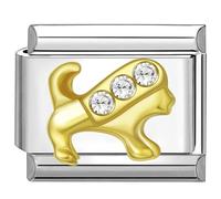 Quiges - Módulo de encanto de estilo italiano de 9 mm, acero inoxidable, circonita, horóscopo león para pulseras italianas, Zirconia cúbica