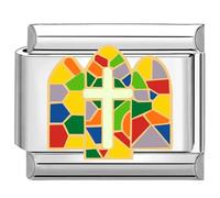 Quiges - Módulo de enlace de encanto de estilo italiano de 9 mm de acero inoxidable y vidrio de color para pulseras de estilo italiano