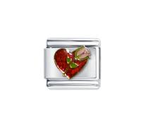 Quiges - Módulo de eslabones de estilo italiano de 9 mm, corazón y rosa de acero inoxidable para pulseras de estilo italiano