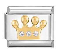 Quiges - Módulo de eslabones de estilo italiano de 9 mm de acero inoxidable con circonita dorada para pulseras de estilo italiano, Acero inoxidable