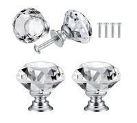 QUIIEOSKIA 4 Piezas Tiradores Armarios, Pomos Tiradores de Cristal,Pomo Puerta de Diamante, Tirador Muebl para Tiradores Cajones de Cocina - 30 mm (4* trasparente)