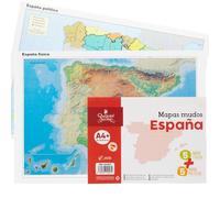 Quijote Paper World Bloc mapas mudos 10 Hojas, 5 POLÍTICO + 5 FÍSICO tamaño de 22,5x32,5cm de España