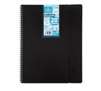 Quijote Paper World Carpeta Espiral Flexible - Organizadores, con 20 fundas, transparentes lisas, A4, tapa de plástico resistente. Uso oficina, escolar, personal - Color NEGRO.
