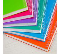 Quijote Paper World PACK CUADERNOS A5 - Espiral flexible, Rayas horizontales, Liso, pauta 2.5, 4x4 mm, Tapa Plástico, 80 Hojas, 90 gramos, colores flúor, vuelta al cole, niño, niña, escolar, notas,