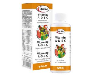 Quiko Vitamin A-D-E-C -100 ml Para el suministro de vitaminas para aves de compañía, palomas de carreras y pollos - Para el suministro de vitaminas después de curas de coccidia