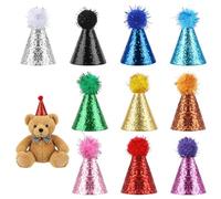 Quilax 10 mini sombreros de fiesta de cumpleaños, coloridos sombreros de fiesta con pompones, bonitos sombreros de fiesta para peluches, mascotas, para fiestas de cumpleaños, sesiones de fotos