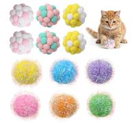 Quilax 12 bolas de pompón de gato, material de poliéster PVA, pompones suaves con campanas, juguete interactivo de 5 cm y 6 cm para gatos, gatitos, interiores y exteriores, jugar masticar y rascar