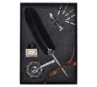 Quill Pen Set Pluma Escritura Dip Pen Sello Estudiantes Profesor Caligrafía Antigua Regalo Vintage (Negro)