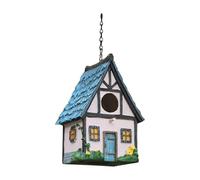 QUILSTM Casa Colgante para pájaros con Gancho de Cadena, Estilo rústico, cálida y acogedora, Ideal para pájaros pequeños el azulejo, Ideal para observar, Rosa, 14.2 x 12.5 x 20.5 cm