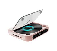 QUILSTM Reproductor de CD de Escritorio con Pantalla LED compacta y batería Recargable. Música para Llevar en casa: Disfruta de tu música en CD o USB de Forma inalámbrica, Rosa, 135 x 135 x 25 mm