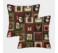Quilt de Navidad - Estilo de Patchwork Festivo Fundas Cojines para Sofá 2 Piezas Disponible Todas Las Estaciones Funda De Almohada Decorativo para Sala Almohadas Fundas Cama Hogar Coche 40x40cm
