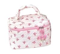 Quilted Makeup Bag - Aesthetic Cute Pouch, Bow Quilted Case for Organizing, Cosmetic-Holder Gear, Large-Capacity Tool with Soft-Padding, Storage-Organizer Unit for Packing and Categorizing