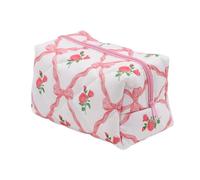 Quilted Makeup Bag, Large Capacity Travel Pouch, Waterproof Toiletry Organizer, Soft Lightweight, Portable Cosmetic Case for Women, 16x9.5x10cm 48g Pink Blue