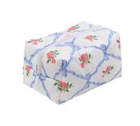 Quilted Makeup Bag, Large Capacity Travel Pouch, Waterproof Toiletry Organizer, Soft Lightweight, Portable Cosmetic Case for Women, 16x9.5x10cm 48g Pink Blue