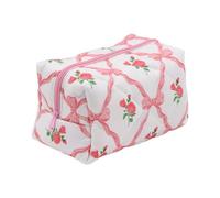 Quilted Makeup Bag, Large Capacity Travel Toiletry Pouch, Portable Cosmetic Organizer with Zipper, Waterproof Storage Case for Women and Girls, 6.3x3.74x3.94 Inches, Pink/Blue