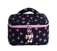 Quilted Makeup Bag - Organizador cosmético floral | Polyester Travel Pouch Secures Beauty Essentials Support Daily Storage Protects Lipstick Eyeshadow Accessories Compact Lightweight Carry Case, Negro