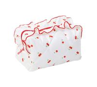 Quilted Makeup Bag, Ruffled Floral Makeup Organizer, Portable Cosmetic Organizer Pouch, Aesthetic Storage Zipper Purse for Girls and Women, Stylish Travel Accessory