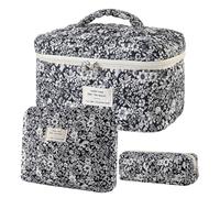 Quilted Makeup Bag Set - Cotton, 3 Pieces Quilted Floral Organization,Travel Makeup Bag For Girls Women Outdoor House Luggage Brush Pencil