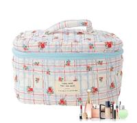 Quilted Makeup Organizer Bag - 25cm Floral Travel Cosmetic Case