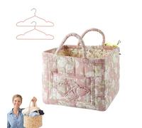 Quilted Storage Basket Boho Floral Print,Large Quilted Laundry Basket with Reinforced Handles,Soft Fabric Toy Organizer Bin for Nursery, Living Room, Dorm, Foldable Clothes Hamper (A)