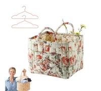 Quilted Storage Basket Boho Floral Print,Large Quilted Laundry Basket with Reinforced Handles,Soft Fabric Toy Organizer Bin for Nursery, Living Room, Dorm, Foldable Clothes Hamper (G)