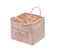 Quilted Storage Basket, Floral Fabric Organizer, 12.6x9.84 Inches Bin with Side Pockets, Reinforced Cotton Container, Box with Boho Style, Car Trunk for Grocery Travel