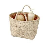 Quilted Storage Basket, Floral Fabric Organizer, 12.6x9.84 Inches Bin with Side Pockets, Reinforced Cotton Container, Box with Boho Style, Car Trunk for Grocery Travel