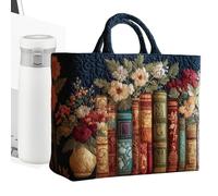 Quilted Tote Bag - Quilted Totes Bag | Vintage Shoulder Bags | Book Floral Design Handbag For Women | Book Floral Vintage Tote Handbag For Teacher Students School College Work Travel Gym Shopping