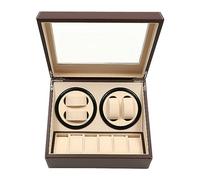 Quiltern Caja de almacenamiento automática para relojes automáticos, silencioso, giratorio, color marrón, 4 + 6 relojes, caja de almacenamiento de madera, con motor silencioso, fuente de alimentación