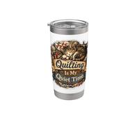 Quilting Is My Quiet Time gato patchwork Vaso térmico de acero inoxidable de doble pared