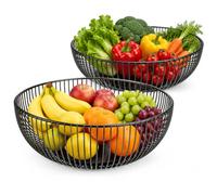 Quimbyrich Juego de 2 cestas de frutas 28 x 8 cm de metal para frutas | Cesta de frutas redonda con diseño moderno de alambre, cesta de almacenamiento aireada, cuenco decorativo para cocina y mesa