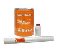 QUIMIBASE - RESINA POLIESTER + catalizador 5KG + MANTA FIBRA DE VIDRIO MAT 300 5 M2