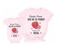QuindaUK Camisetas Día de la Madre Personalizadas - Our 1st Mother’s Day Set Mamá | con Nombre y Fecha, Body, Camiseta Mamá, Regalo Primer Día de la Madre P6004