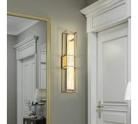 Quintiesse Aplique LED para exterior BLAKLEY, dorada/alabastro, altura 61 cm, IP44