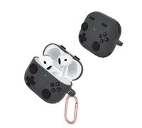 Quintrost Carcasa de Silicona para Apple Airpods 4, Diseño Clásico de Consola de Juego Funda de Silicona con Mosquetón Case [Carga inalámbrica], Cover Compatible con Airpods 4 2024 - Gris