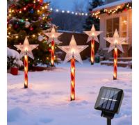 Quintrost Luces Solares Estrellas de Jardín, 5 Piezas Luz Solar de Estrellas Navidad 8 Modos, Lámparas Solares Exterior IP65 Impermeable, Decoración de Navidad para Patio Césped Fiestas, Blanca Cálida