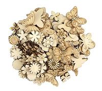 quiodok 200 Piezas De Madera Natural Para Manualidades Hojas De Flores De Madera Mariposas Manualidades Rebanadas De Madera Etiquetas Adornos Para Bricolaje