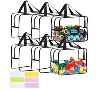 quiodok 6 unidades organizadores de juguetes transparentes, de PVC con cremallera y asas, organizador de juguetes para bloques de construcción, rompecabezas, artículos de papelería (negro)