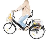 QUIOTUIR 24 pulgadas triciclo adulto 7 velocidades altura ajustable con cesta delantera y trasera y cojín de respaldo para entretenimiento, hacer compras ejercicio, para ciudades, playas, ciclismo