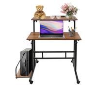 Quiotuir escritorio doble grosor plegable multifuncional con ruedas con altura y ángulo ajustable para panel frontal plegable y bandeja de entrada desplegable, mesa, 74 x 54 x 115 cm (nogal + negro)