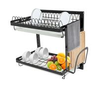 QUIOTUIR Escurridor de Platos de 2 Pisos Escurreplatos sobre Fregadero Organizador de Utensilios Escurreplatos Dish Drying Rack para Platos Fijación Pared Estante Fregadero para Hogar, Salón Té, Bar
