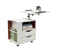 QUIOTUIR Librería con ruedas 3 niveles blanco altura regulable 50 x 40 x 46 | Rotación de 360 grados, 70 - 90 cm, altura regulable, E1, tablero de fibra de densidad media, acero al carbono con abrazadera