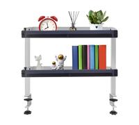 QUIOTUIR - Mesa de mesa con pinza de 2 niveles con bandeja de almacenamiento ajustable máx. grosor de mesa 43 mm, organizador de escritorio para oficinas, salones (blanco)